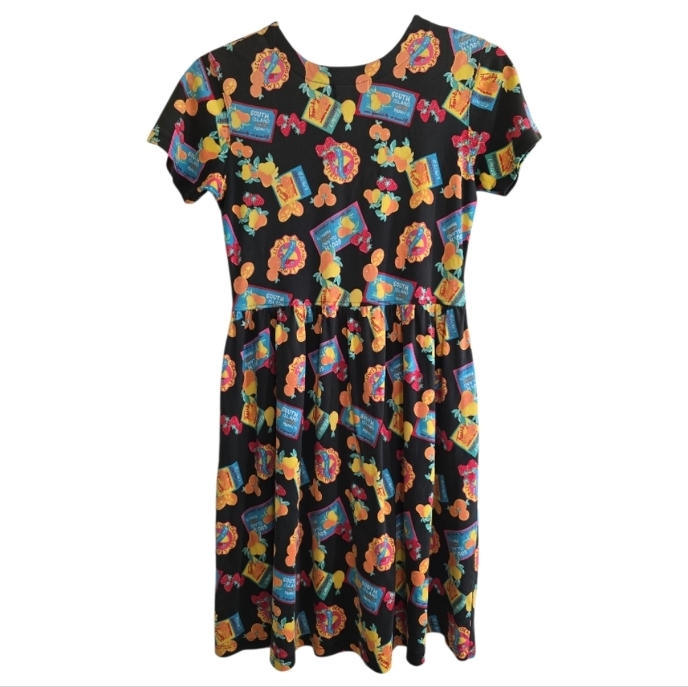 Vintage Bechamel Fruit Market Print Mini Dress Small Gathered Waist Resortwear